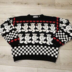 Vtg Bear With Us Ted E Bear Black White Grateful Dead Hearts Sz Sm Sweater